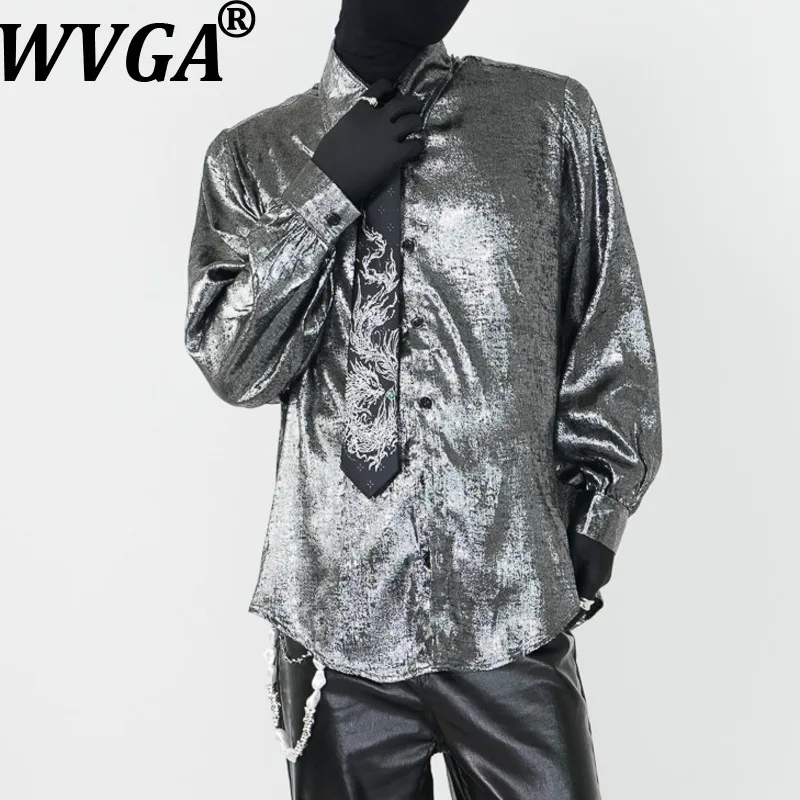 

WVGA Осенняя новая мужская рубашка с узором прилива, модная рубашка с длинными рукавами и завязками ручной работы, шикарная нишевая повседневная драпированная рубашка с отложным воротником, топ W14724