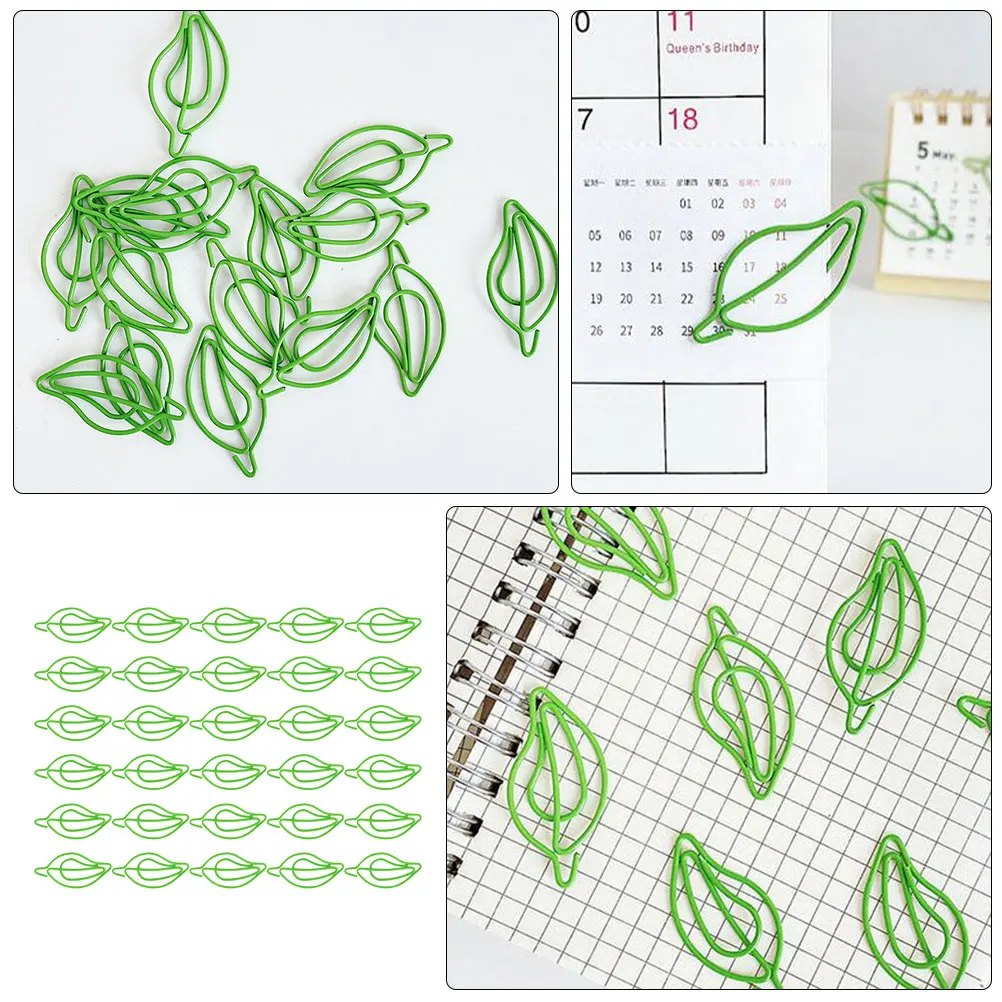 30pcs กระดาษคลิป Leaf คลิปหนีบกระดาษน่ารักใช้สําหรับหนังสือเครื่องเขียนอุปกรณ์สํานักงานโรงเรียนคุณภาพสูงนํากลับมาใช้ใหม่ที่ละเอียดอ่อน