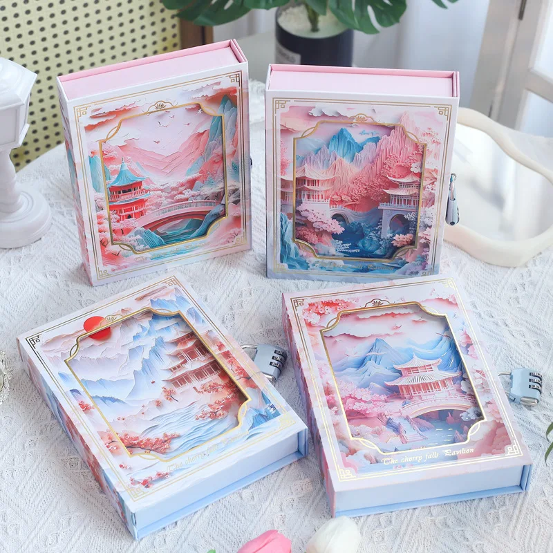 Chinese Style Password Lock Notebook for Middle High School Students Journal Planner Stationery Supplies