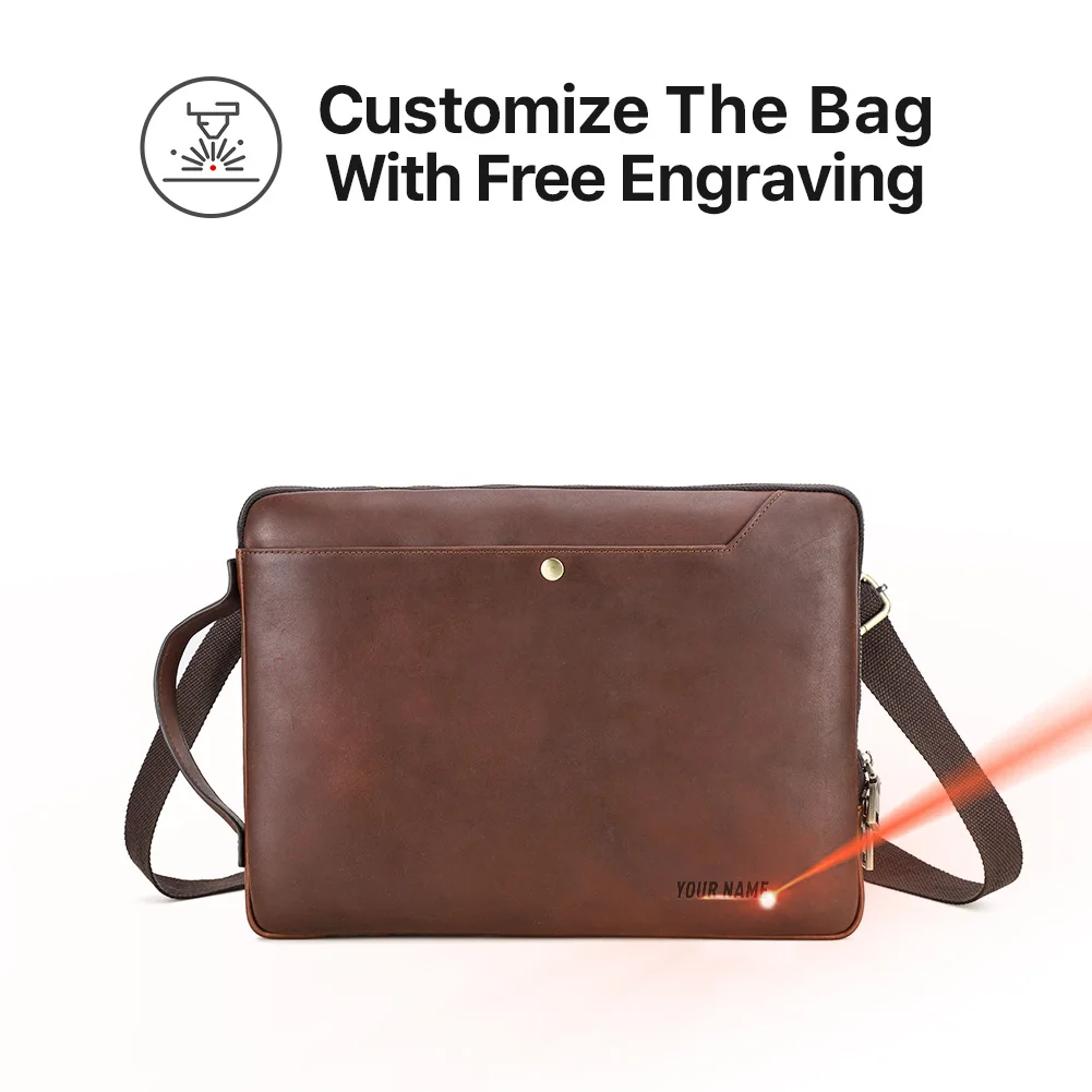 Herren-Laptoptasche aus echtem Leder für MacBook Pro Air 14 13, Handtasche, Umhängetasche, Aktentasche, Business-Handtasche mit Schultergurt – Detail 12