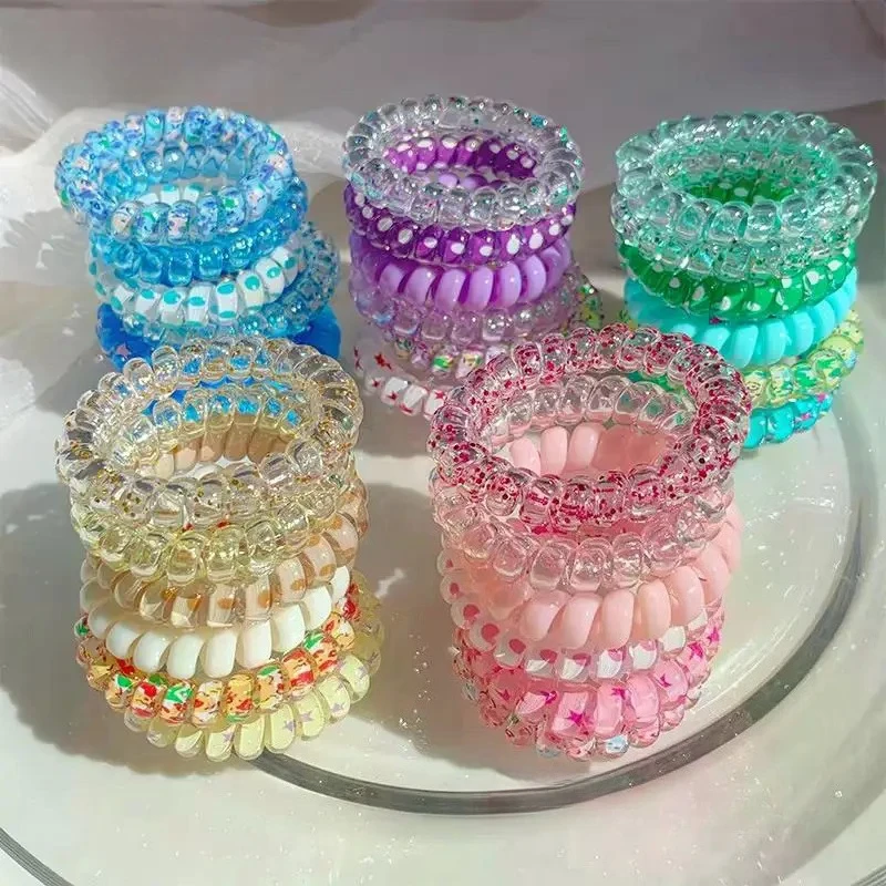 6/12/30pcs Vibrant Playful Gradient Color Phone Line for Girls High Elasticity Headband Tied Bun Hair Loop Rubber Band Headband