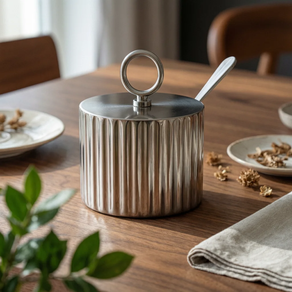 Seasoning Jar with Spoon Fluted Seasoning Cellar with Spoon Seasoning Cellar with Lid Rust-Resistant Container Dishwasher-Safe