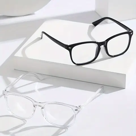 3-Piece Lightweight PC Frame Minimalist Square Transparent Lens Glasses - Blue Light Blocking, Full Frame, Suitable for Daily and Casual Wear
