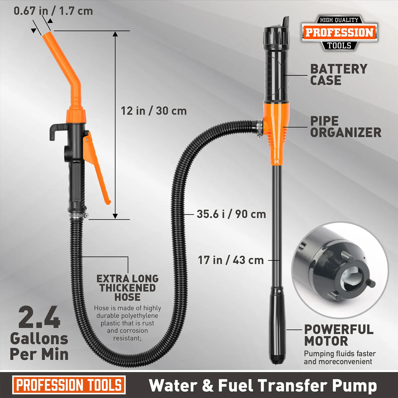 Pompa Transfer Cairan Bertenaga Baterai dengan Nozzle Kontrol Aliran 2.4 Galon Per Menit untuk Bensin Diesel