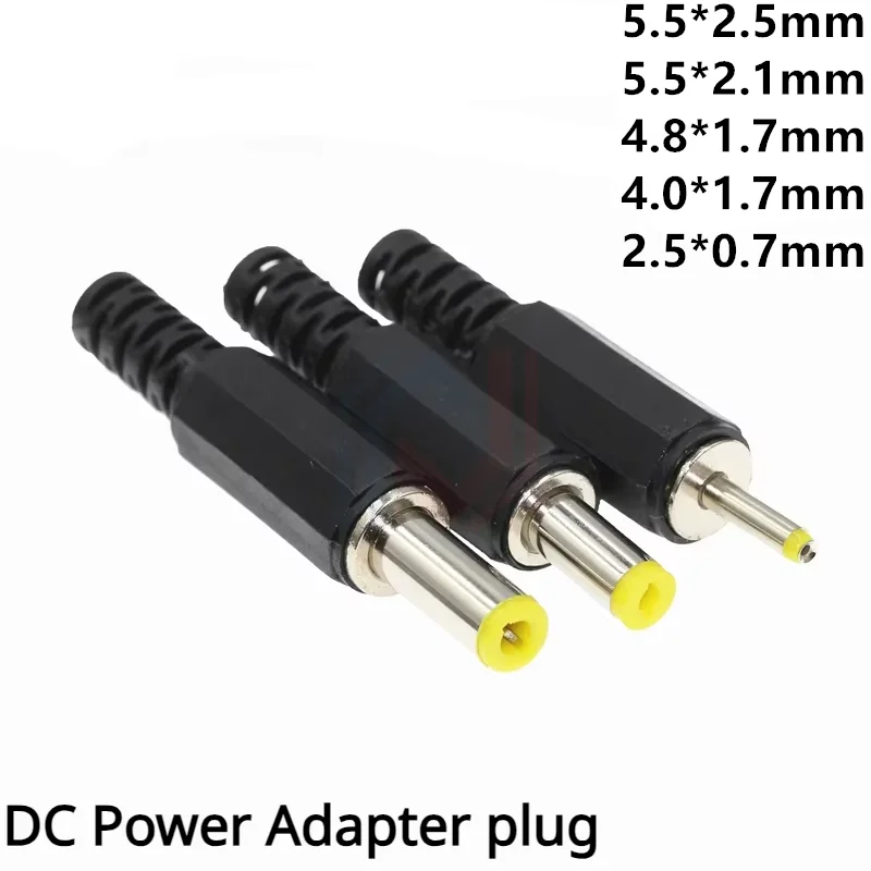 10PCS DC Power Adapter Plug 5.5*2.1mm DC Plug Connector Welding Line Male Plug 5.5x2.5 4.8 1.7 1.35 0.7MM
