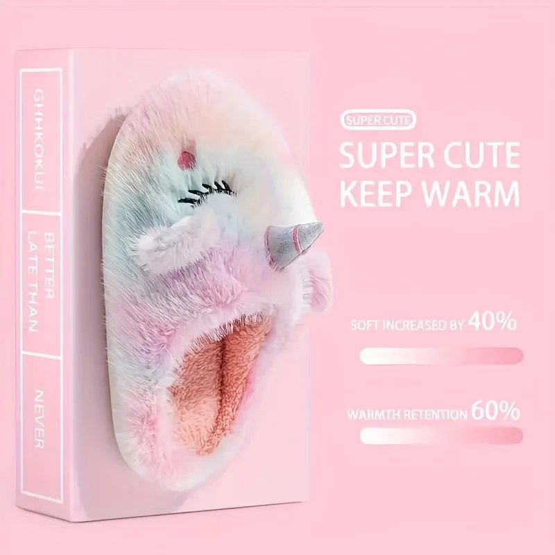 Women Cute Unicorn Plush Slippers Winter House Warm Fuzzy Home shoes Soft Comfortable Non Slip Indoor Bedroom House Slippers