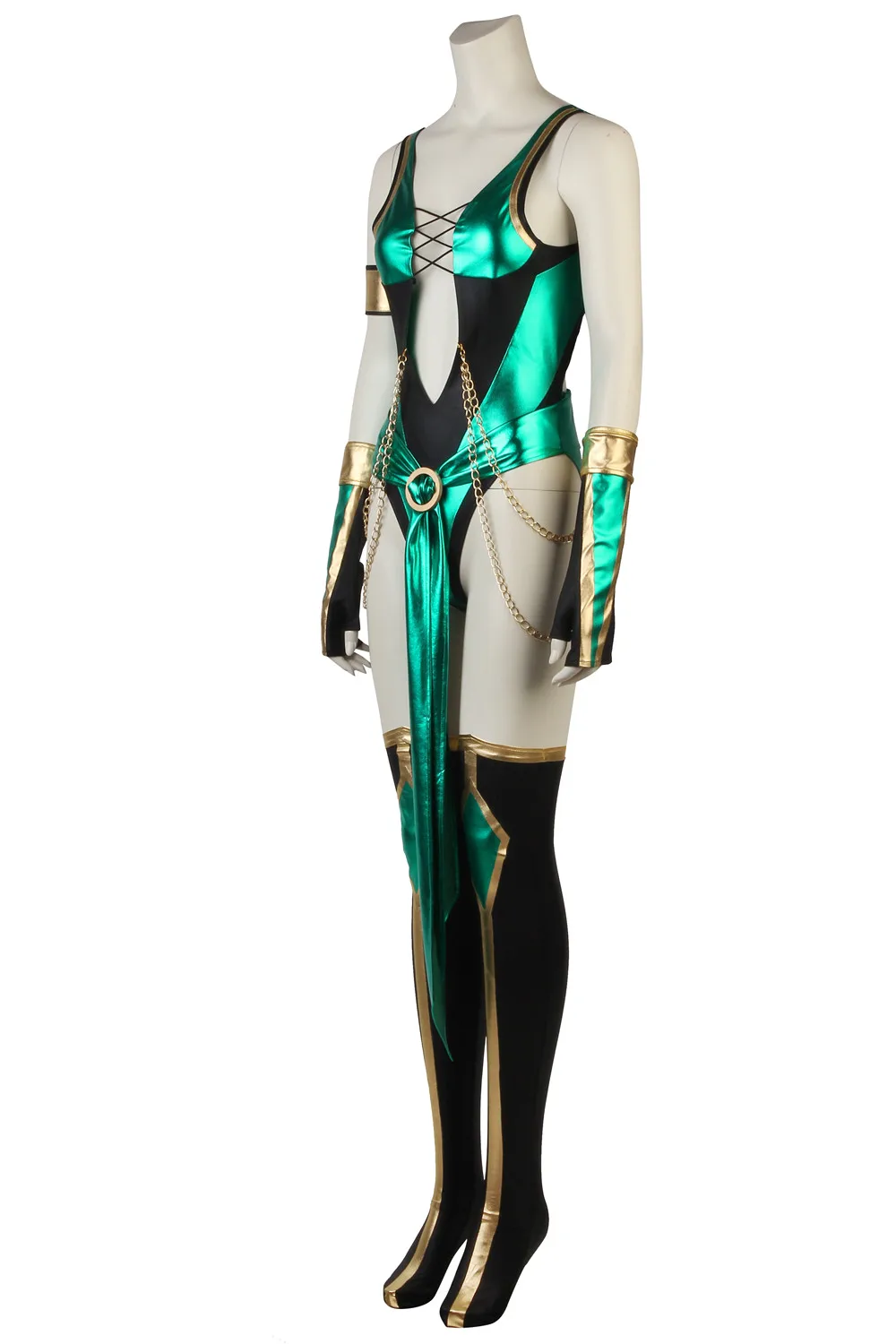 Game MK X Jade Cosplay Costume Green Sexy Tights Battle Suit Women's Ninja Fighter Suit Halloween Party Outfits