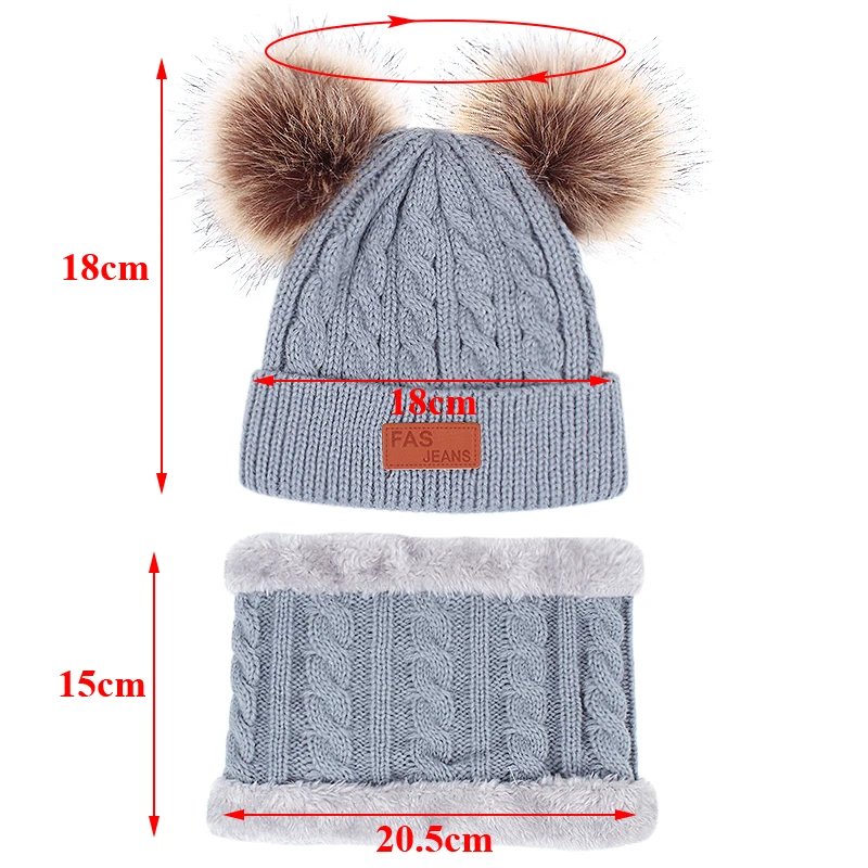 3Pcs Winter Baby Hat Scarf Gloves Set Solid Color Toddler Bonnet Cute Pompom Knitted Hats Outdoor Warm Infant Accessories 1-5Y