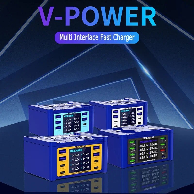 Super Fast Charger MECHANIC V-Power 8PRO 8 Ports 110W High-power for Mobile Phone Ipad Smart Watches LED Wireless Charging