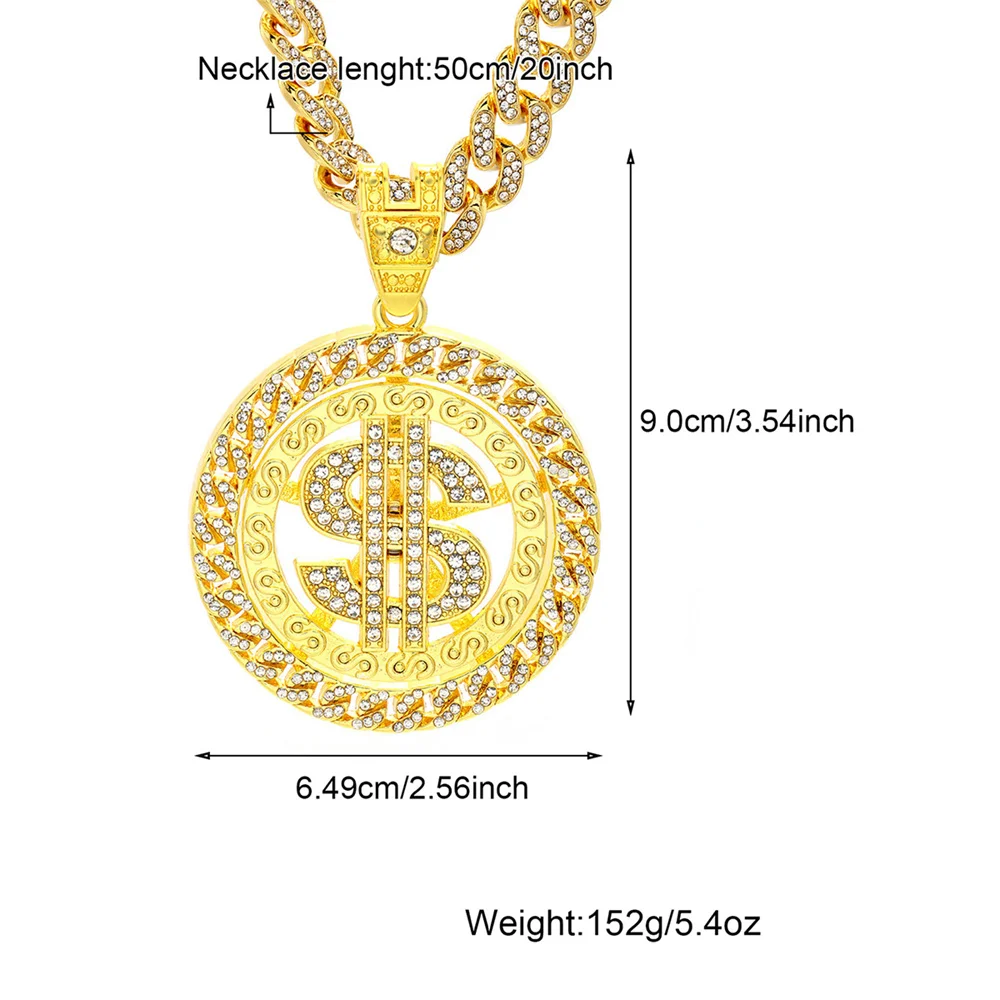 HIP HOP AAA+ Rotatable Dollar Iced Out 13MM Miami Cuban Link Chain Pendant Necklaces For Men's Women Rapper Jewelry