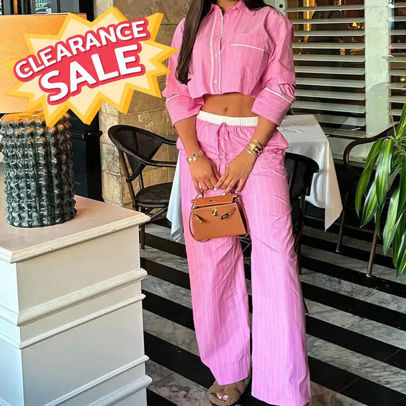 

Fashion Women's Clothing Collection Long Sleeve Wide Leg Pants Sets Sleeveless Knitted Lace Up Tops 2025 End of Year Clearance