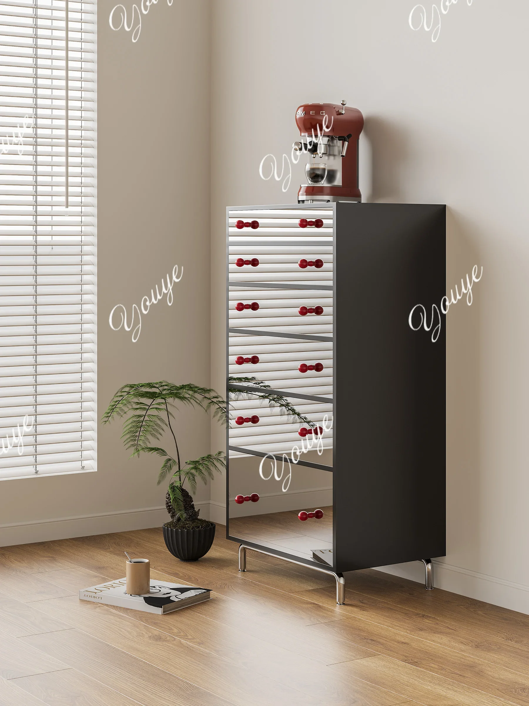 XM Classic Simple Mirror Creative Chest Art Wall Side Cabinet Solid Wood Multi-functional Light Luxury Cabinet