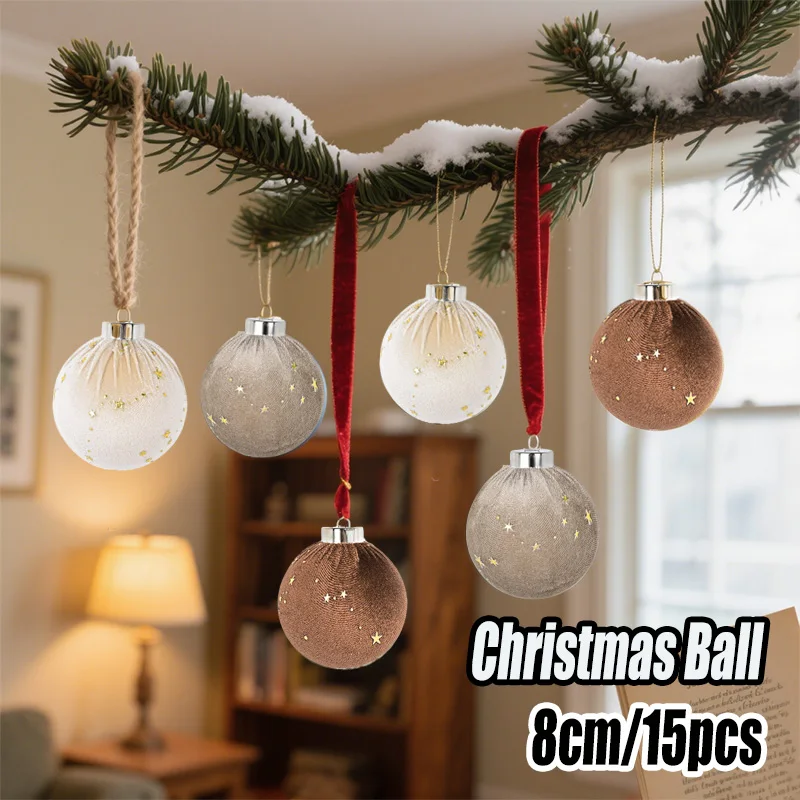 

15 шт., 8 см, бархатные рождественские шары в стиле ретро, современные легкие роскошные рождественские декоративные подвесные украшения, вечерние рождественские шары, кулон