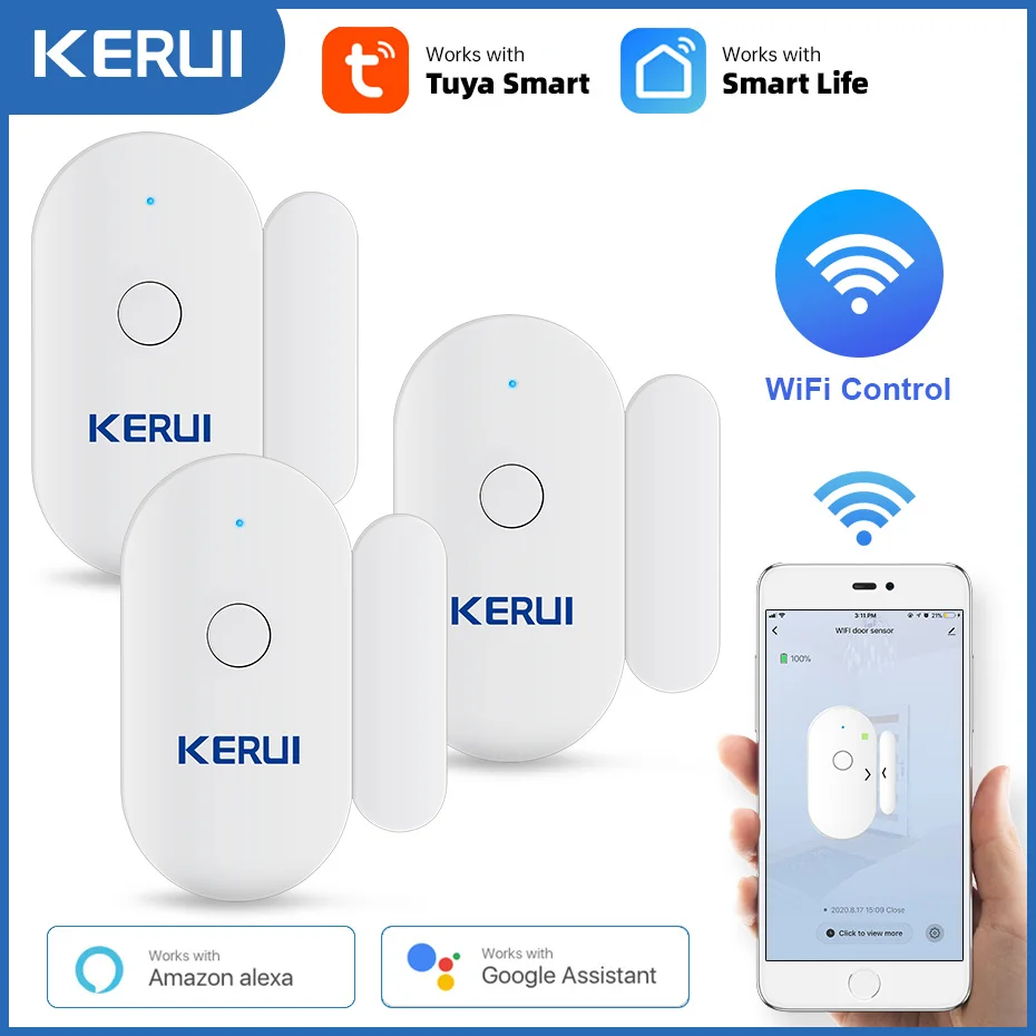 

KERUI Tuya умный Wi-Fi дверной датчик умный дом детектор открытия и закрытия Smartlife управление через приложение уведомление совместимо с Alexa Google