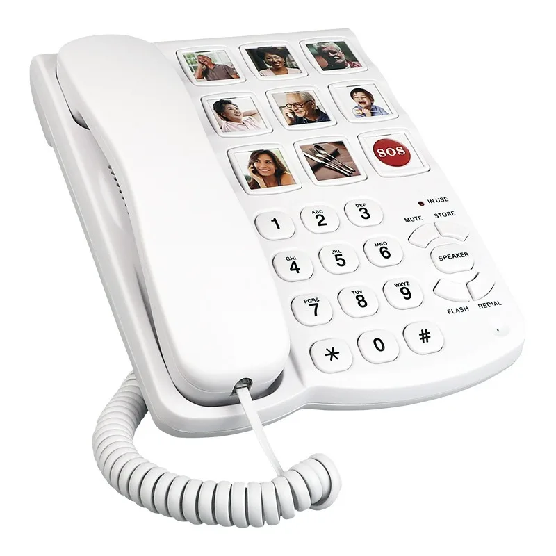 Wired fixed telephone, one-button dialing, large volume button with rope