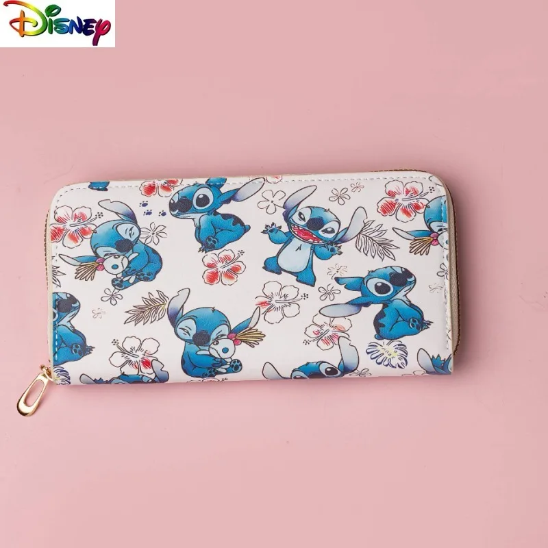 Disney high-quality PU cartoon Stitch anime wallet for women, long multi-functional storage coin purse