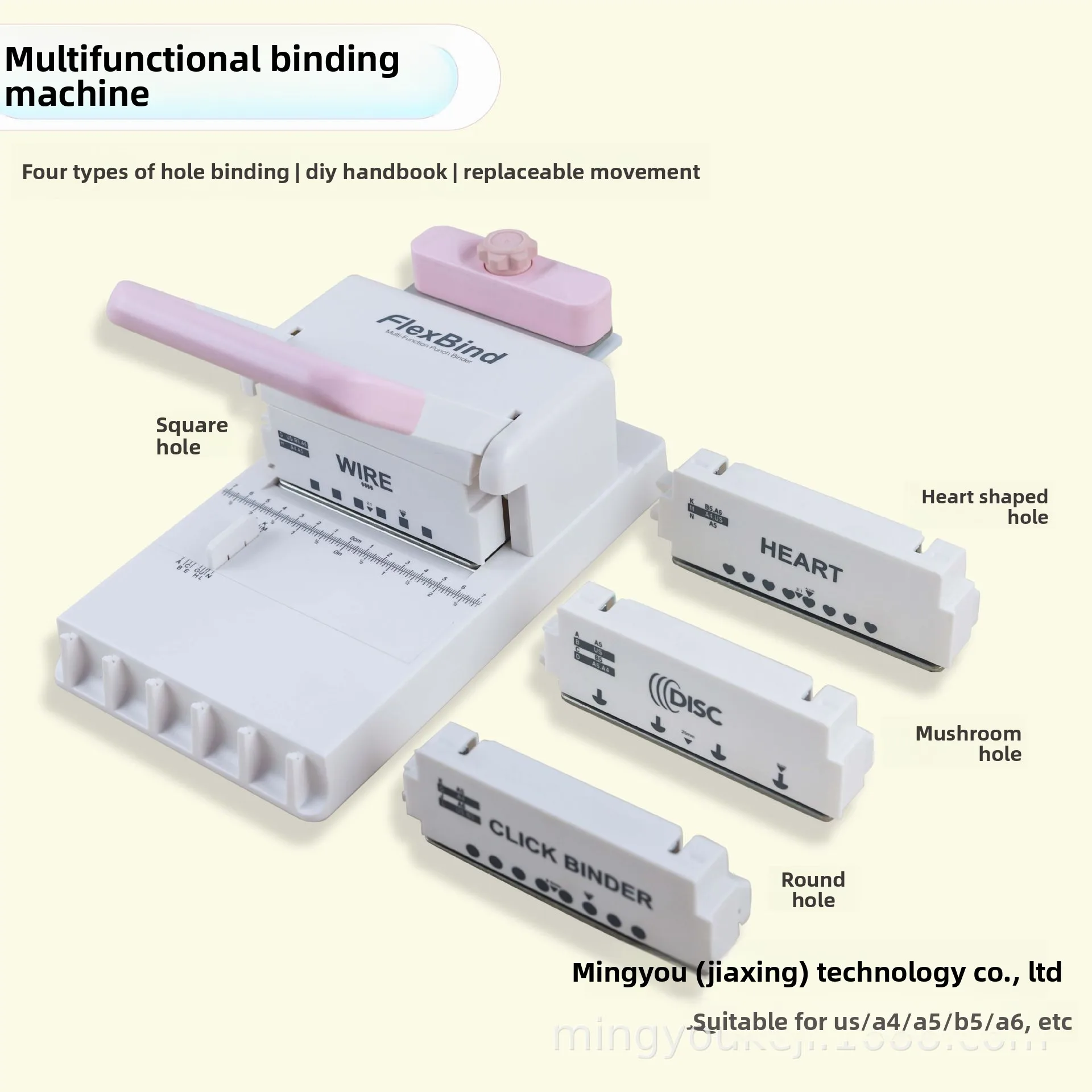 Manual Multi Function Binding Machine 8 Hole Punch with Interchangeable Modules Wire Size 6.4 to 25.4 mm for A4 A5 A6 B5 DIY