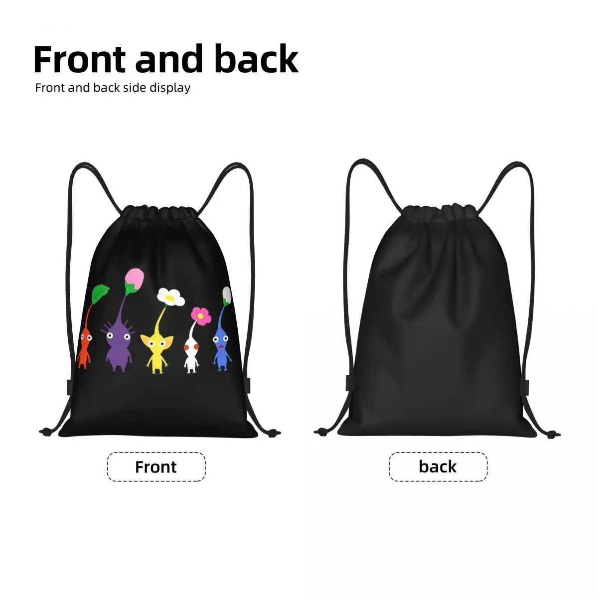 Custom Animated Cartoon Games Pikmin Drawstring Bags Men Women Lightweight Plant Monster Sports Gym Storage Backpack