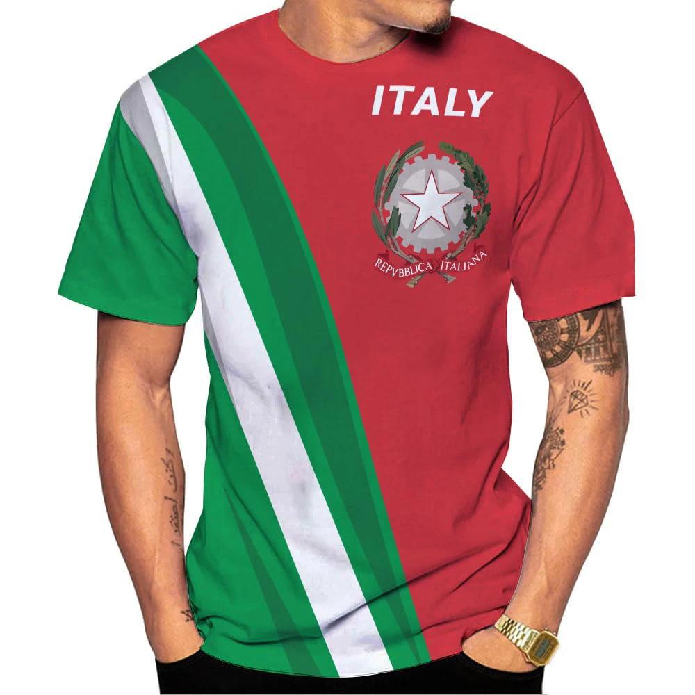 Camiseta con estampado 3D de la bandera de Italia para hombre, camiseta de manga corta con cuello redondo, camiseta informal de gran tamaño, ropa de