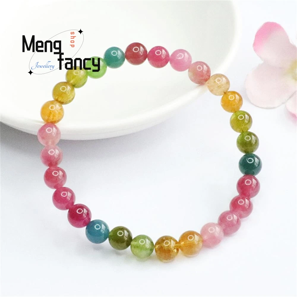 Natural Rainbow Tourmaline Exquisite Elegant Simple Bracelet Brazilian Old Mine Crystal Coloured Treasure Fashion Luxury Jewelry