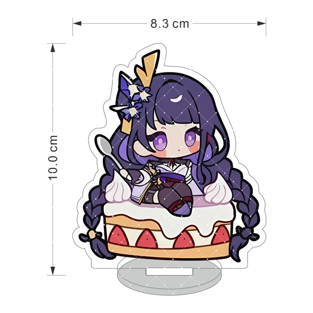 10cm Cute Cake Q Version Genshin Keychain Impact Acrylic Stand Furina Hu Tao Yae Miko Raiden Ganyu Desktop Ornament Fan Gift