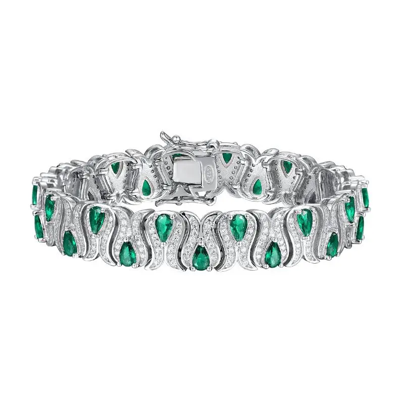 

Women's Wedding Party Jewelry 925 Sterling Silver Teardrop Green Pear Shape Emerald Tennis Bracelet For Lady Girs