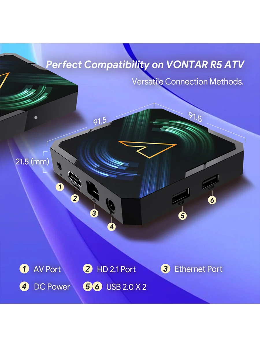 VONTAR ATV Android14 TV Box Realtek1325 CPU A55 Edge AI Mali-G57 GPU دعم AI-PQ AI-SR HDR Wifi6 مشغل الوسائط فك التشفير
