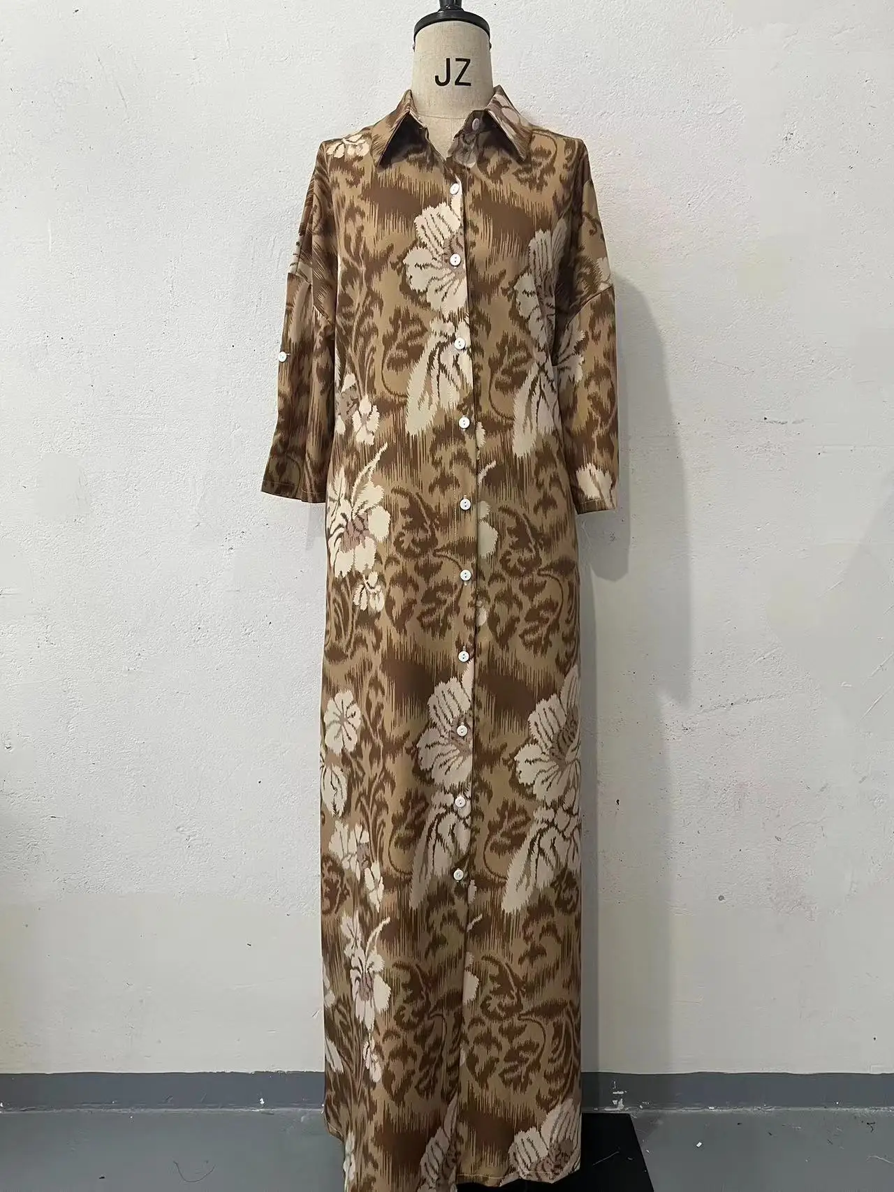 Primavera otoño mujer camisa de manga larga vestido mujer estampado de leopardo Casual suelto botón hasta vestido largo 2025 vacaciones Maxi vestido
