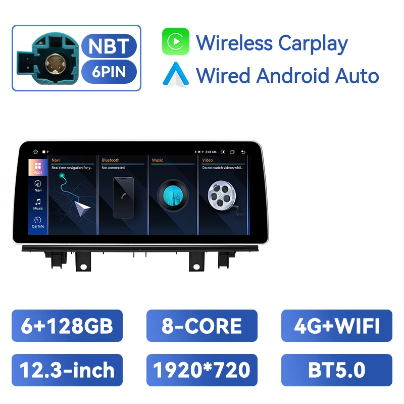 12.3 Inch Draadloze Carplay 1920*720P Android 14 Auto Multimedia Speler Voor Bmw X1 F48 2016 2017 Nbt Systeem Voice Control 4G Lte