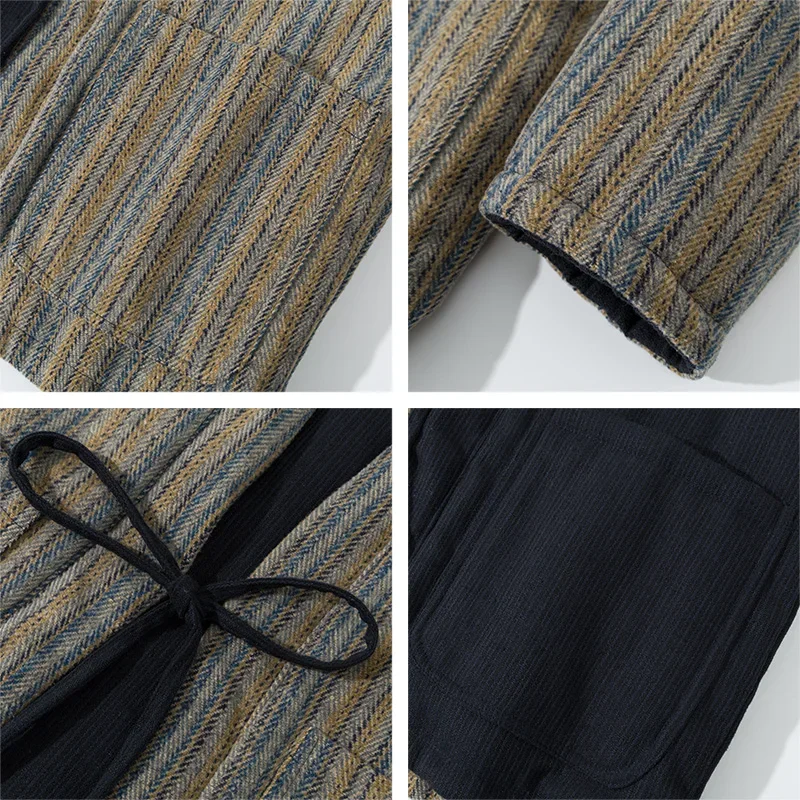 سترة كيمونو مخططة على الطراز الياباني معطف خريفي وشتوي ملابس الشارع الشهير Haori بلوزات كبيرة الحجم