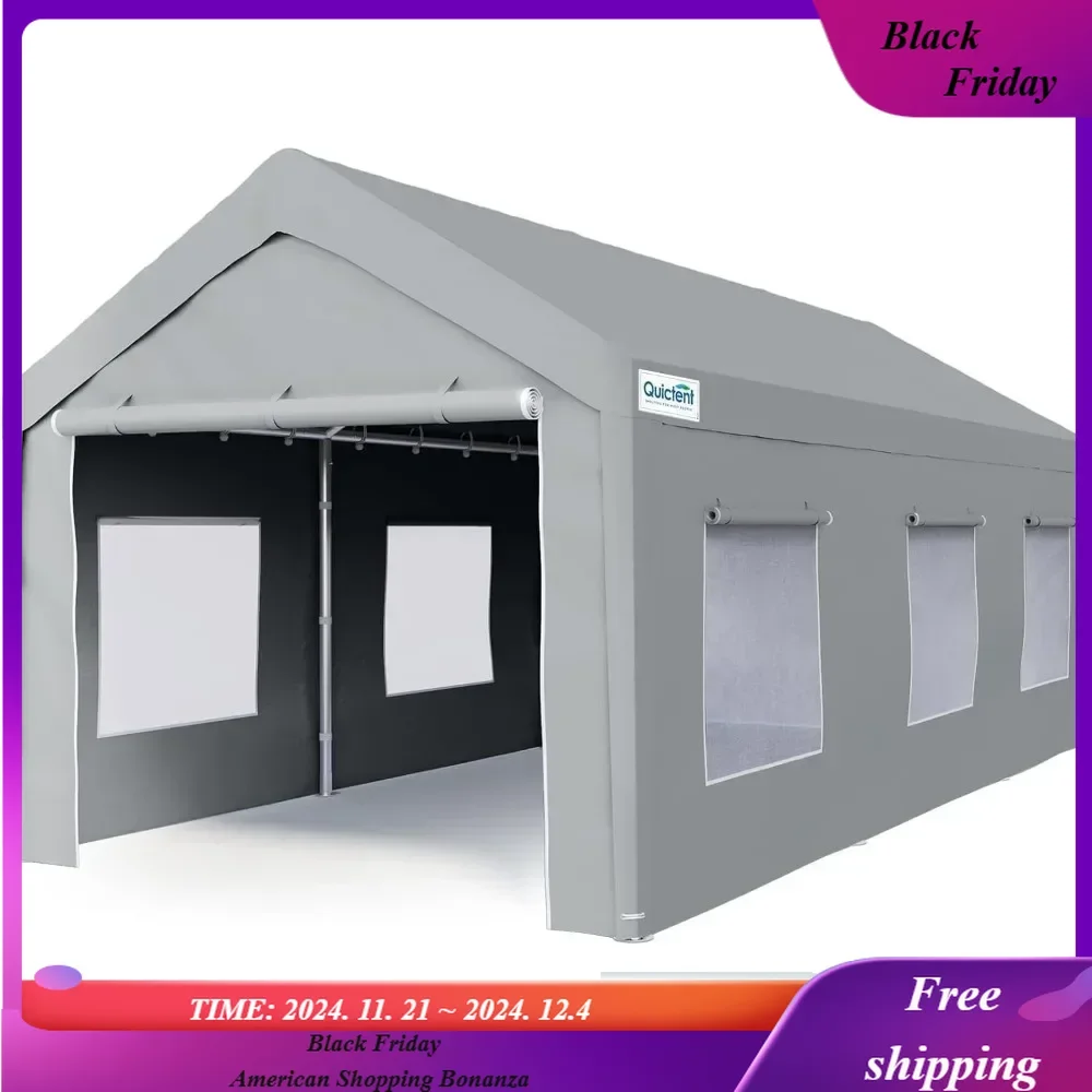 

10'x20' Carport with Roll-up Ventilated Windows, Anti-Snow Car Port Heavy Duty Car Canopy RV Carport Canopy