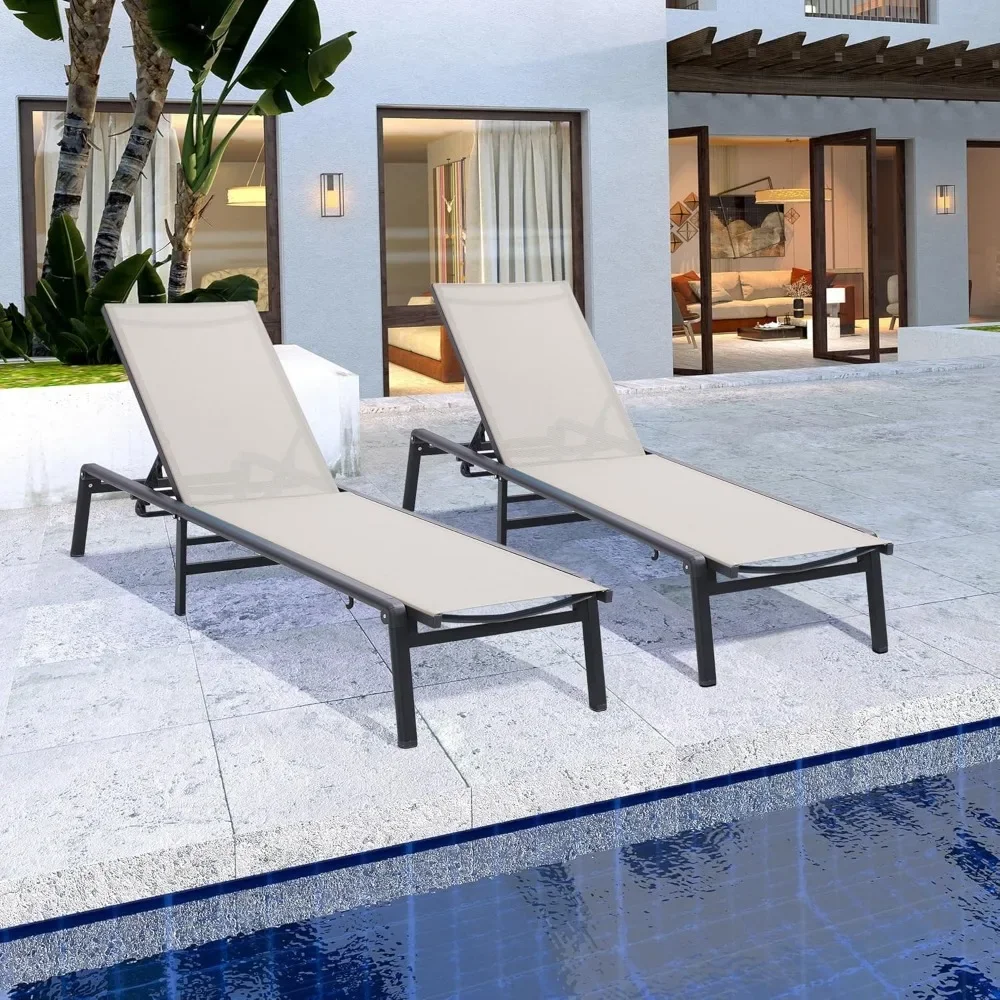 مجموعة كراسي استرخاء خارجية قابلة للطي من الألومنيوم مكونة من قطعتين، لا حاجة للتجميع، مسند ظهر قابل للتعديل بـ 5 أوضاع، خفيف الوزن ومحمول #2