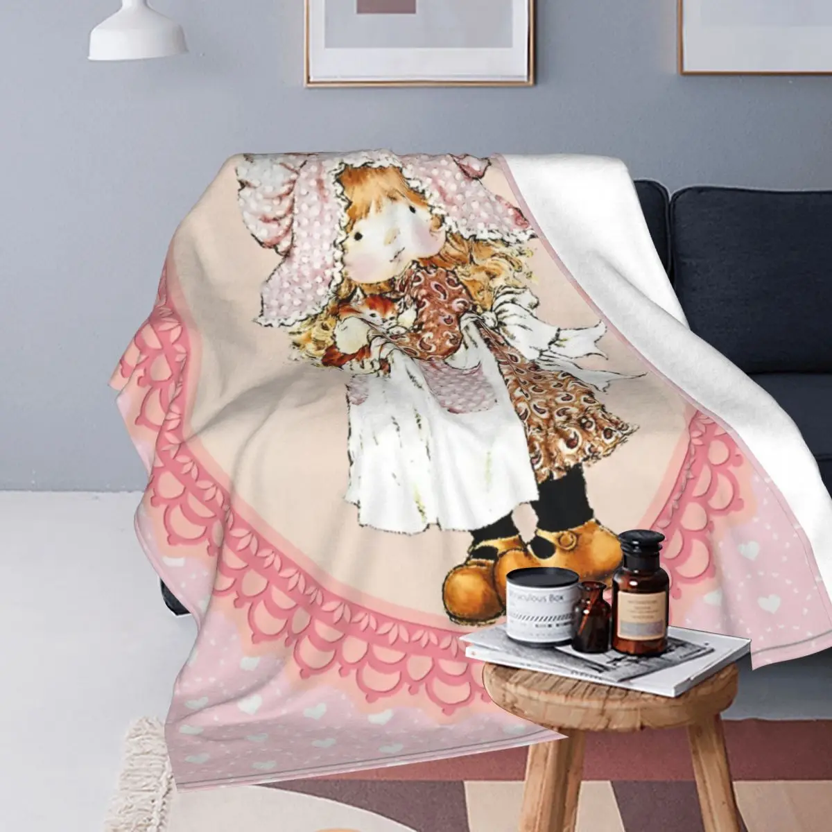 Sarah Kay Kitten Knitted Blankets Flannel Super Soft Throw Blankets for Car Sofa Couch Bed Rug