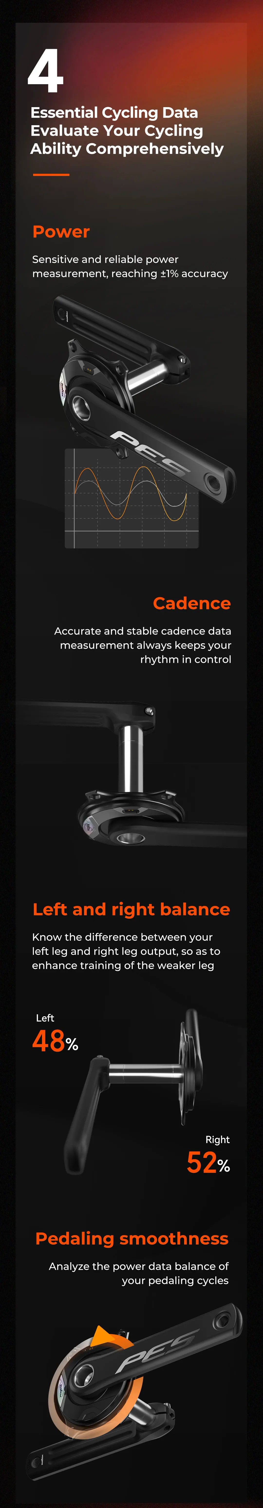 Magene PES Kurbelgarnitur P515 Leistungsmesser 4 Bolzen 110 BCD 24 mm Trittfrequenzpedal Balance Anti-Stahl-Spindelkettenblatt für Shimano/SRAM – Detail 6