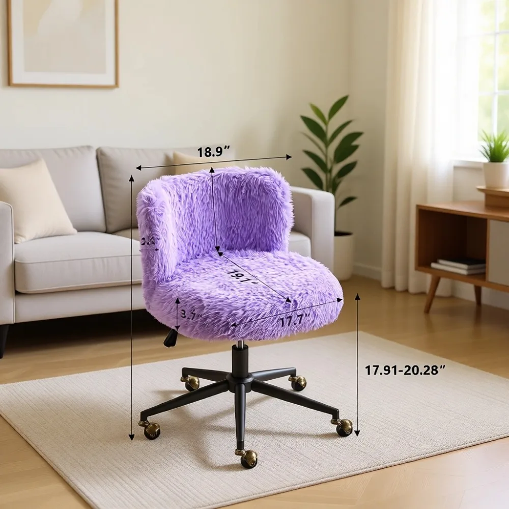 Plush Upholstery Vanity Desk Chair with Curved Back, Adjustable Height and Swivel Wheels for Makeup and Home Office, Purple view 2