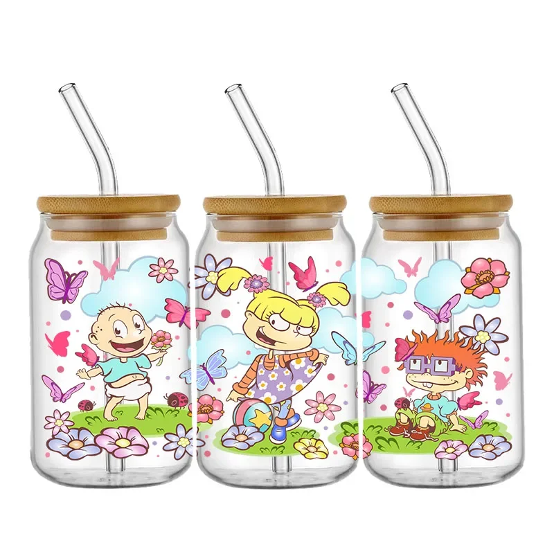 Cartoon HelloKitty UV DTF Transfer Sticker 16oz Cup Wrap For 16oz Libbey Glass Can Bottle Self-adhesive Waterproof Decals