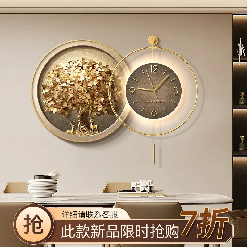 Fortune tree restaurant decoration painting light luxury luxury sense table wall clock hanging painting atmospheric living room