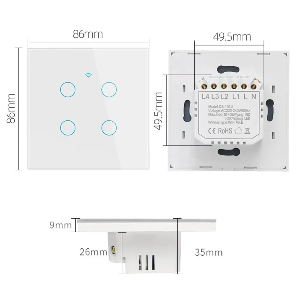 Melery Smartlife WiFi Smart Switch Home 110-250V Touch Light Switch,with/without Neutral Wire by Alexa Google  1/2/3/4 Gang.