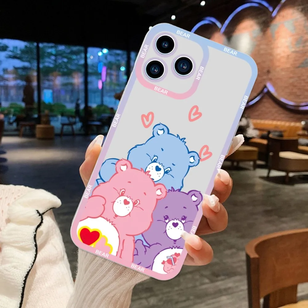 Cartoon-C-Care-Cute-B-Bears Phone Case For iPhone 11 12 Mini 13 14 15Pro Max Transparent Shell