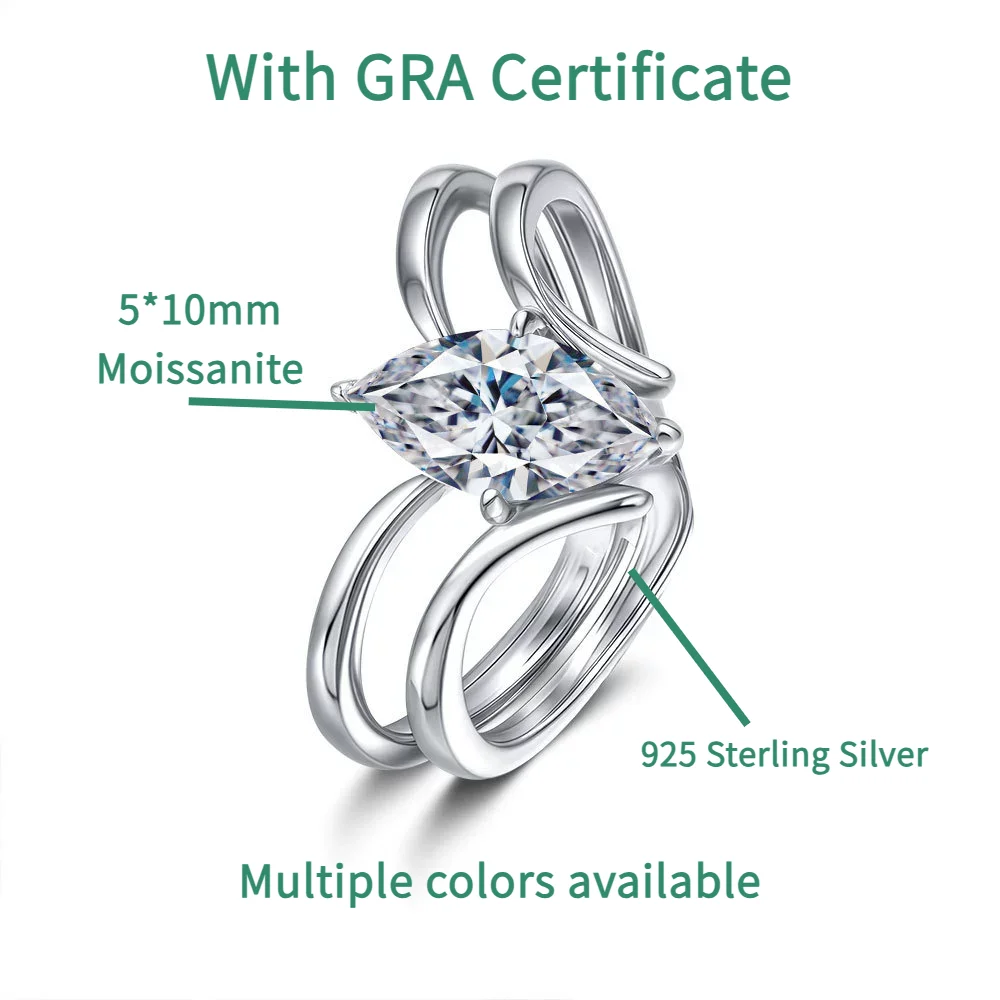 

TY 1CT Moissanite 925 Sterling Silver Ring for Women Solitaire Rings Plated 18K Lab Diamond Female Tail Ring GRA Certificate