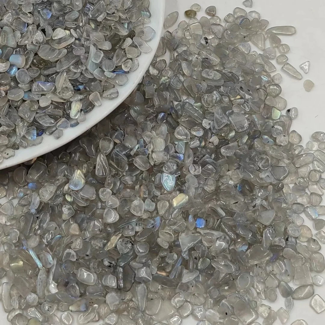 3-12mm  Gray Moonstone Tumbled Stone Chips Crushed Natural Crystal Quartz, Natural Grey Moonstone Labradorite Crystal  Chips