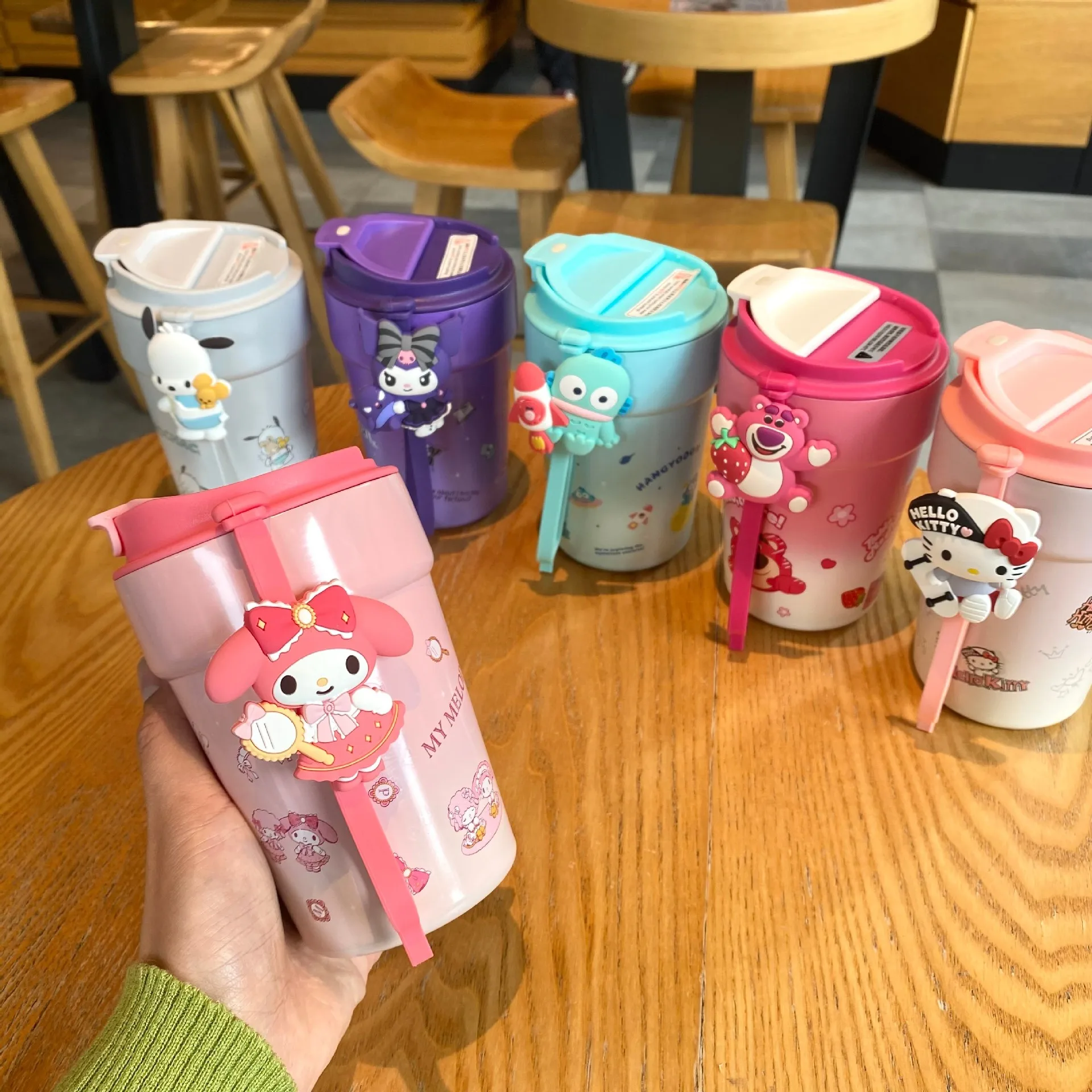 Sanrio Water Cup Hello Kitty Kuromi Coffee Cup Cinnamoroll Straw Cup 304 Stainless Steel Thermal Mug Portable Milk Bottle Gift