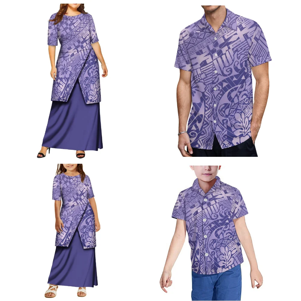 Madre hija Puletasi padre hijo Casual camisa de bolsillo traje polinesio vestido 2025 nuevo estilo conjunto familiar personalizado