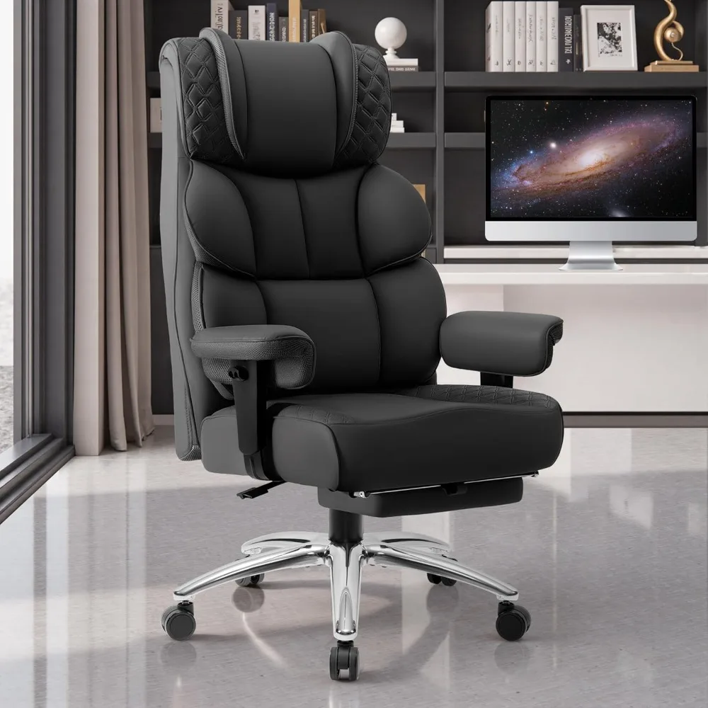 

Office Desk Chair, Leather Gaming Chair with Footrest, Wide Ergonomic Comfy Executive High-Back Reclining Computer Chairs, Black