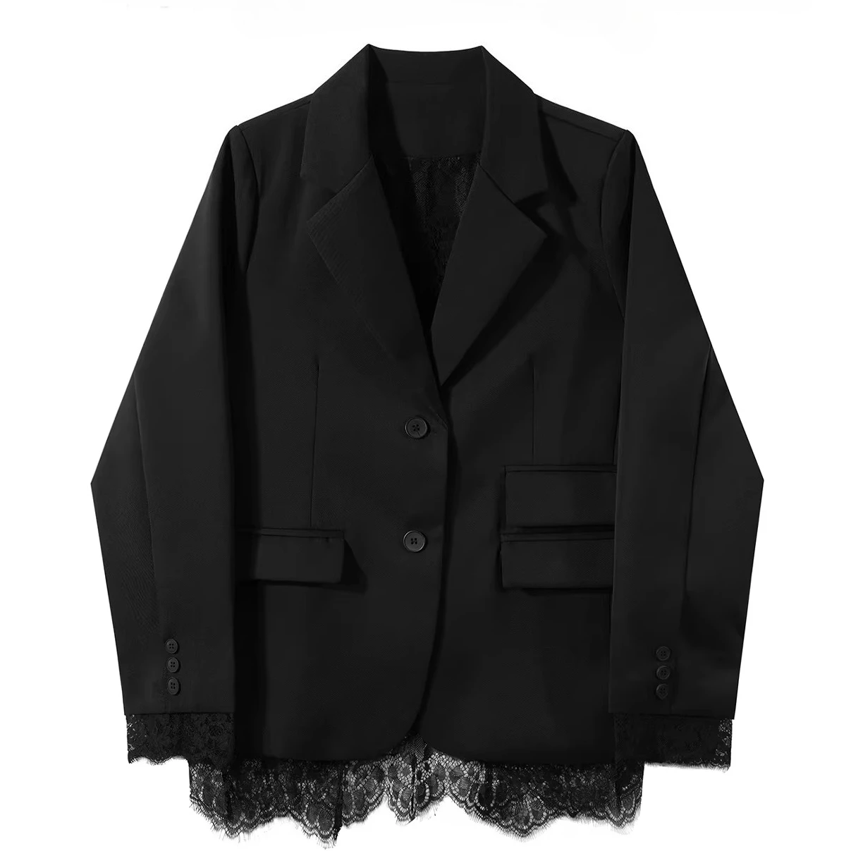 Elegant Lace Blazer Coat Women Fashion Office Lady Full Sleeve Single Breasted Jackets 2026 New Spring Black Casual Slim Coats