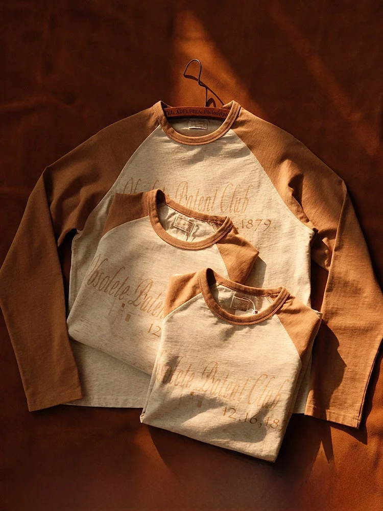 

Vintage Series 250g Expired Patent Patchwork Color Blo Long Sve T-irt Narrow Width MBBCAR Casual Cotton round Ne o...