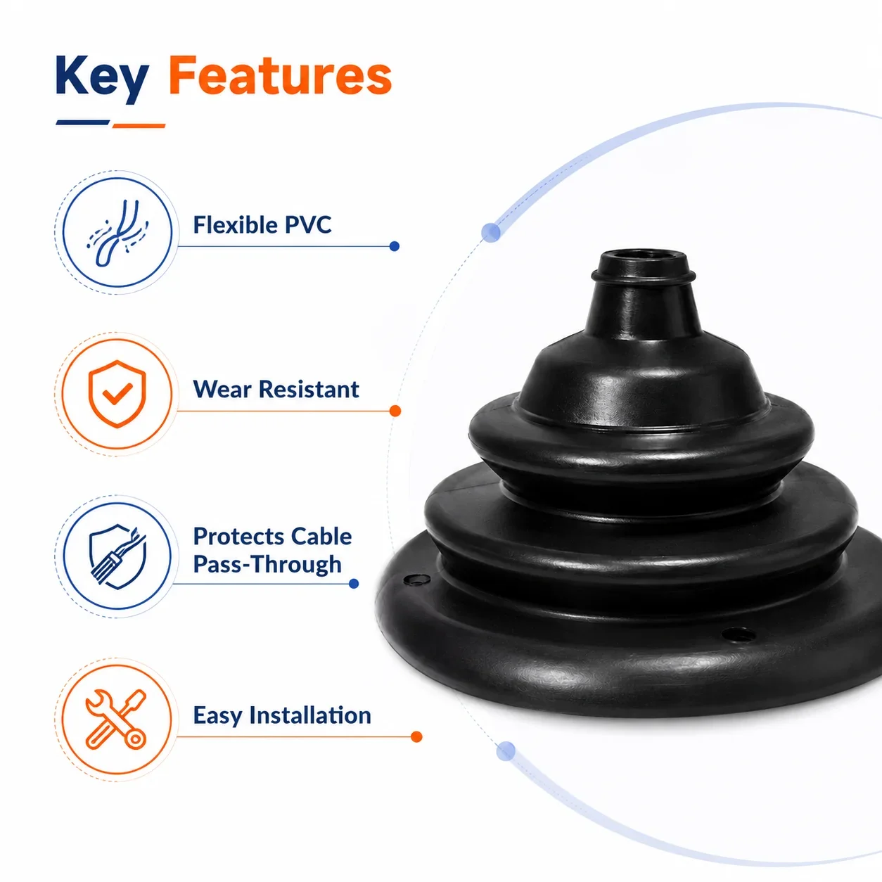 Black Marine Cable Boot with Waterproof Grommet to Route Steering Throttle and Shift Cables and Wire Harnesses on Yachts and RVs