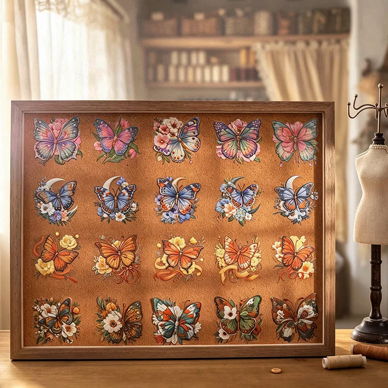 16pcs Butterfly Dance Series DIY Journal PET Sticker Pack Embroidery Style Vintage Large Size Butterfly Supplies Cute stickers