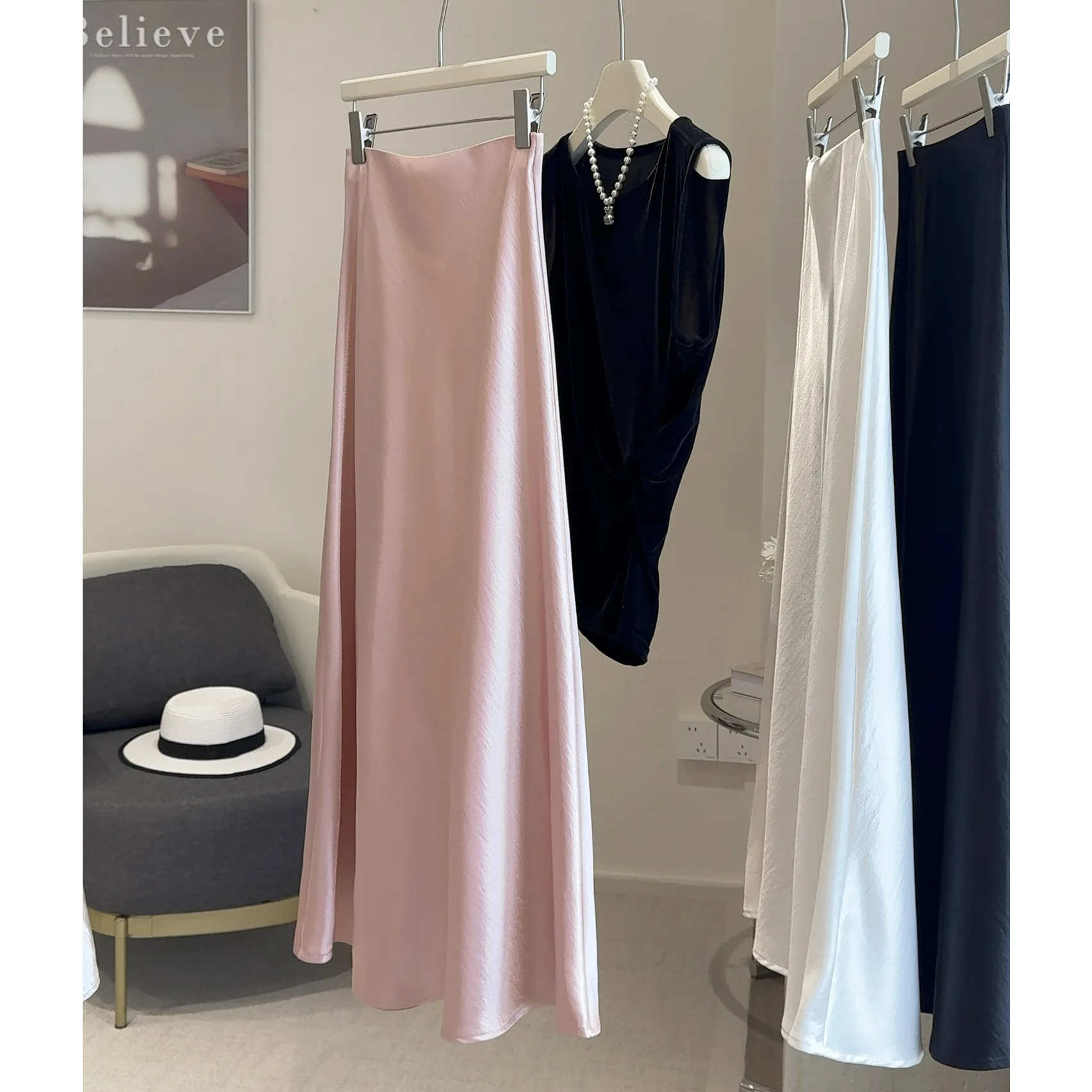 2026 Women Elegant Shining Skirt High Waist White Long Skirt Saias Women Mermaid Skirt Saia Longa Falda Jupe