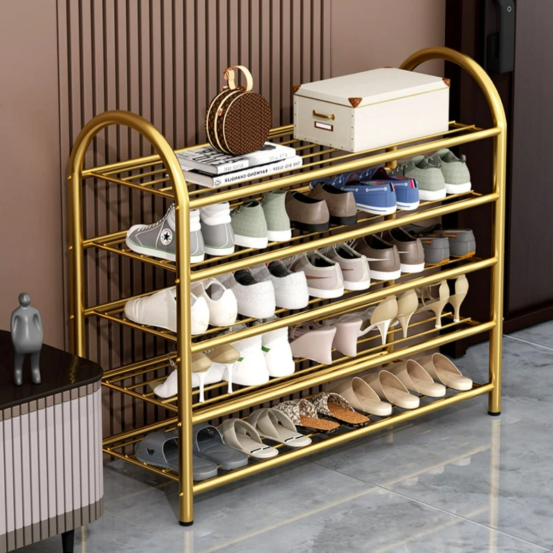 

Gold Metal Multi-Layer Shoe Rack with Strong Bearing Capacity Indoor Narrow Large Capacity Shoe Storage Organizer